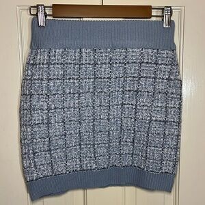 Francesca's Light Blue Tweed Plaid Preppy Knit Sweater Mini Skirt Size Small